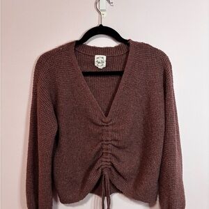 Women's V-Neck Ruched Sweater - Dusty Purple